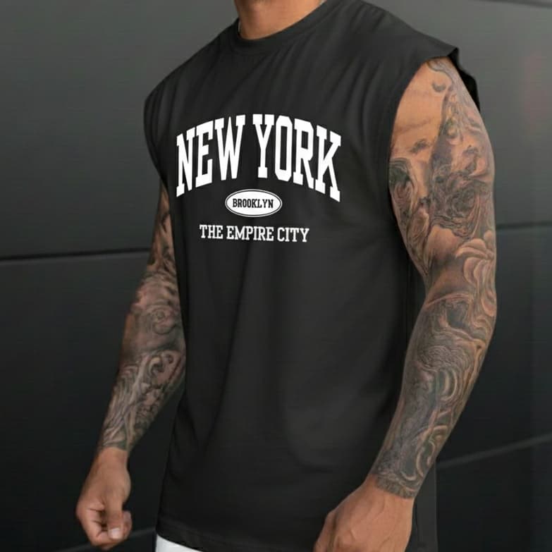 Camiseta Regata Oversized Masculina Estilo Atletico Basica 100% Algodão Estampada New York Brooklyn