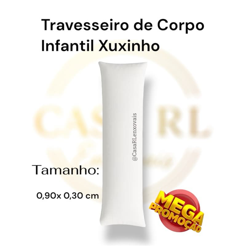 Refil Travesseiro de Corpo Xuxinho Infantil - 90x30cm - Enchimento Silicone Macio , Leve e Lavável
