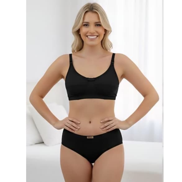 Conjunto Feminino Sem Bojo Reforçado Liso Sem Aro Preto e Bege Calcinha Grande Calçola