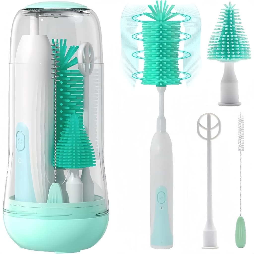 Kit Escova Garrafa Bebê Elétrica Silicone – Carregável, Multifuncional, Ideal Viagem