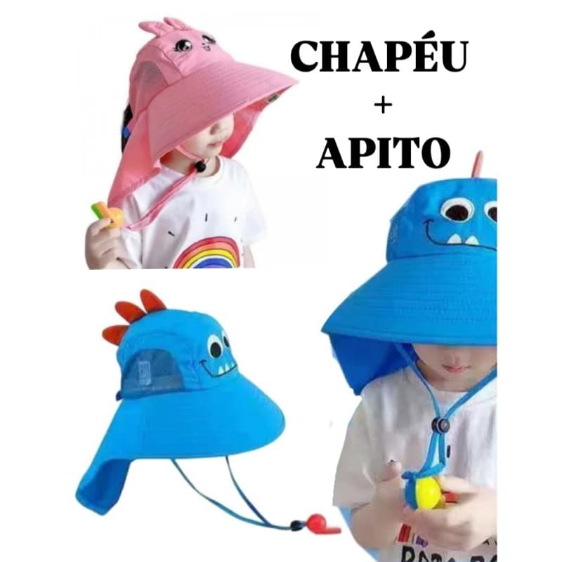 Chapéu Boné Infantil praia piscina proteção solar com Apito