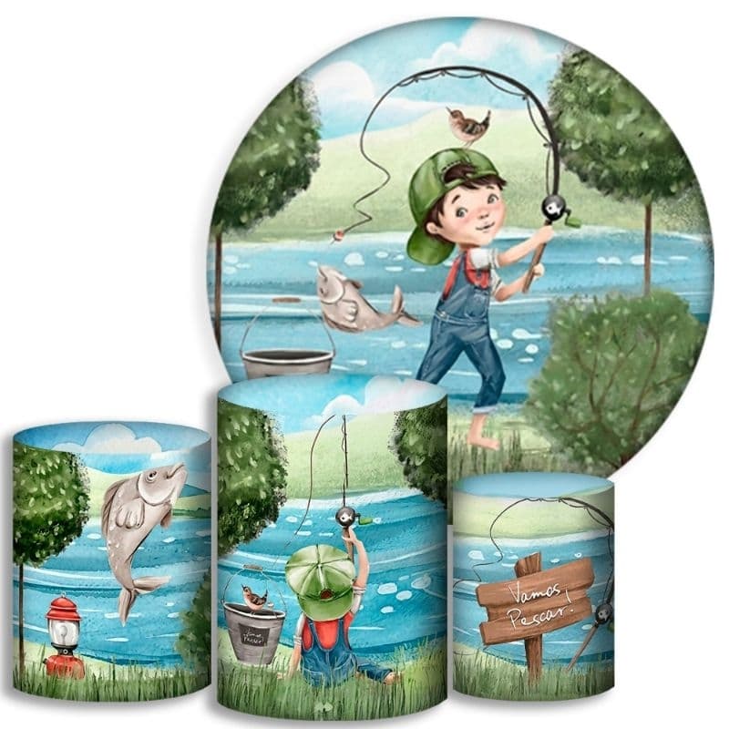 Capas Para Cilindros + Painel - Pescador - Kit Decoração Festa / Pegue e Monte