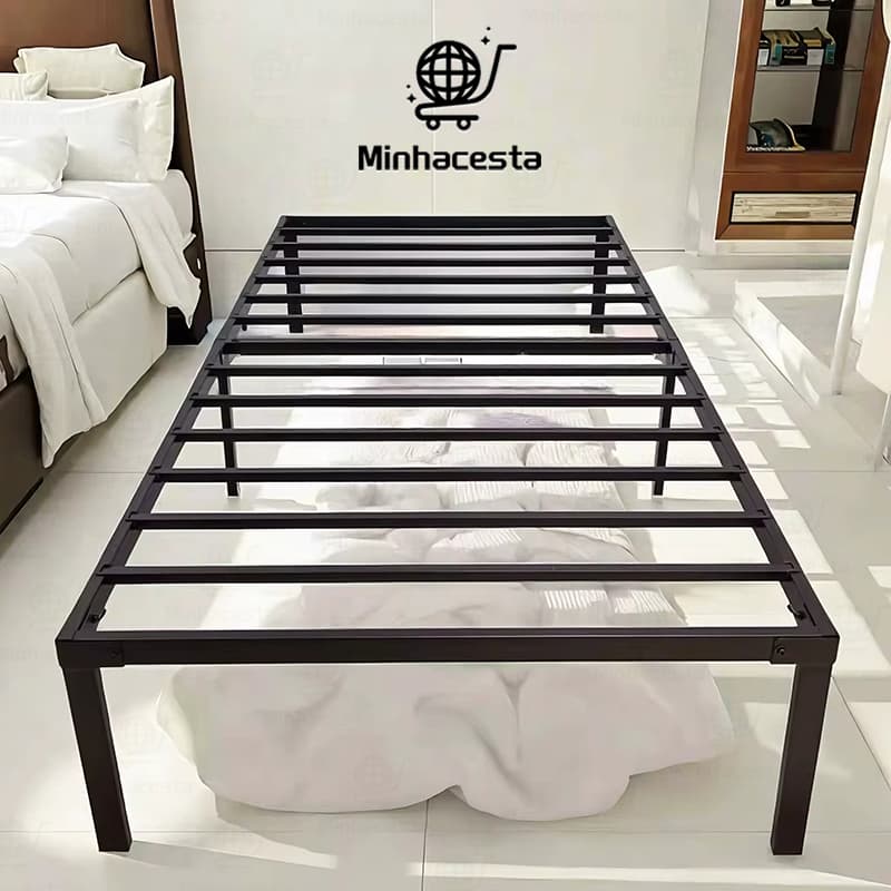 Estrado de Metal Dobrável Cama de Solteiro Fácil de Montagem Capacidade 1000KG Ripas de Aço O17