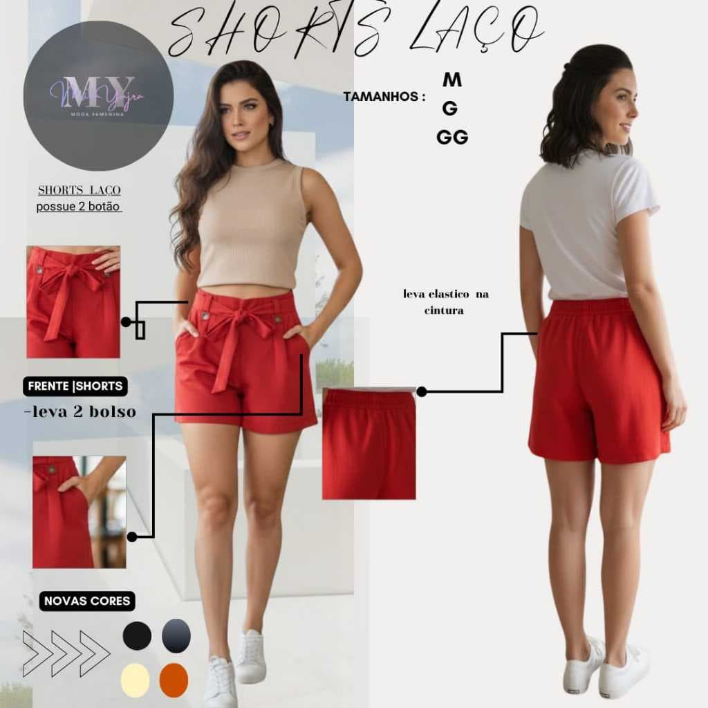 Short de Linho com Laço Ajustável: Conforto e Elegância do M ao GG chik feminino casual com elastico