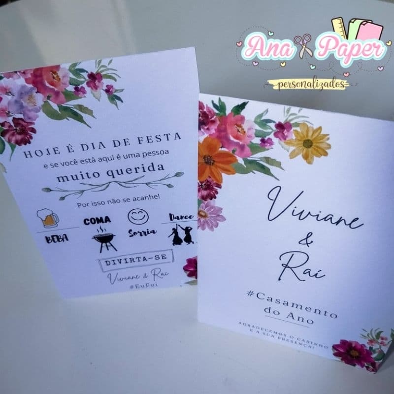 Card Floral de Mesa de Agradecimento Casamento 10/20/30 unidades