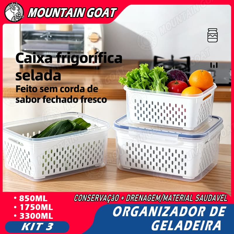 Kit 3 Potes Cestas Conjunto De Caixas Frigoríficas Multifunctioal De Cozinha Com Tampa Cesta De Drenagem De Grande