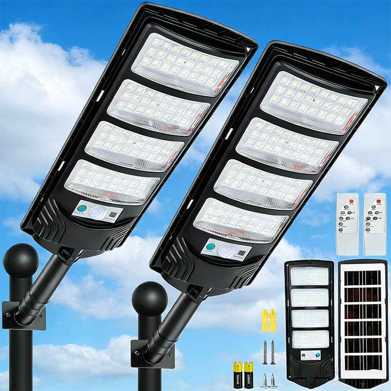 Kit 2 Luminária Solar Externa Poste 700w Potente Com Sensor Controle Remoto