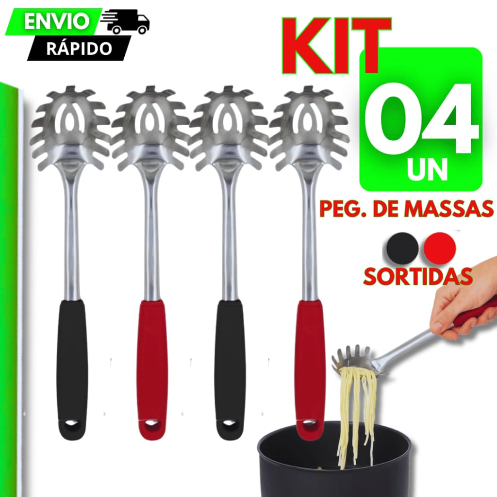 Kit 04 Pegador de Massas 29CM Linha Premium Multiuso Premium Massas em Geral aço inox Casa Cozinha Variáveis Utilidades