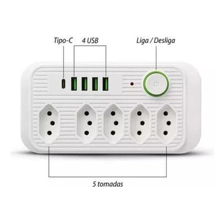 Tomada com USB e TC para carregamento rápido de dispositivos em casa,
