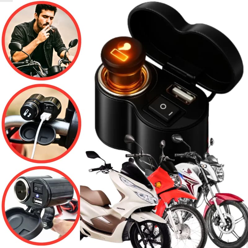 Tomada USB para Moto 12V - Carregador Rápido no Acendedor de  | Compatível com Todas as Motocicletas