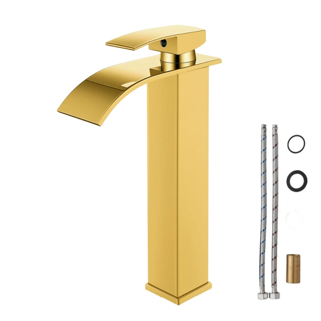 Torneira Misturadora Quente ou frio Inox Cascata Alta Lavabo Banheiro ouro Luxo