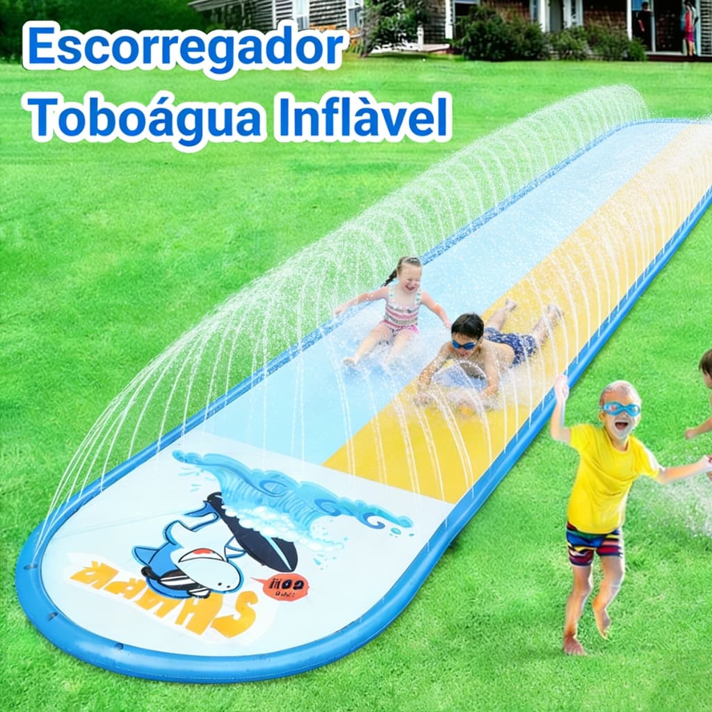 Escorregador Inflável Tubarão Duplo e Individual Toboágua De Pvc Splash Pad Sprinkler Piscina