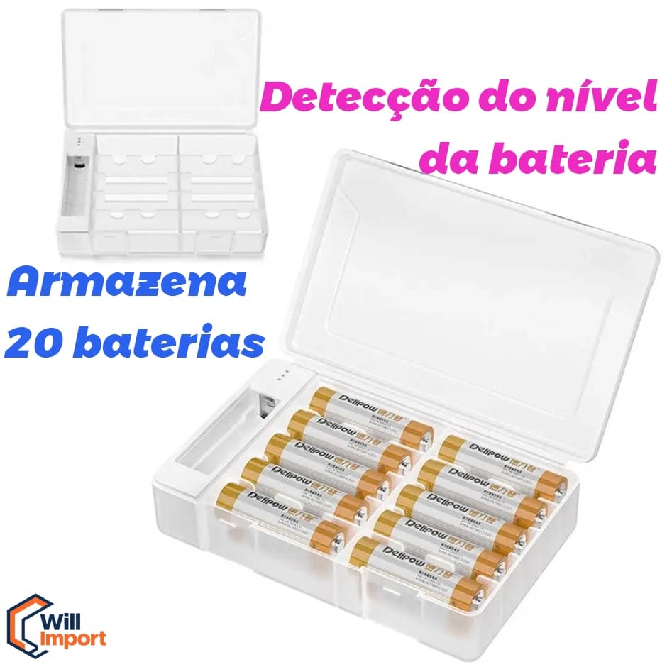 AA/AAA Testador De Carga De Bateria Tester LED De Diagnóstico De Tensão Caixa De Armazenamento