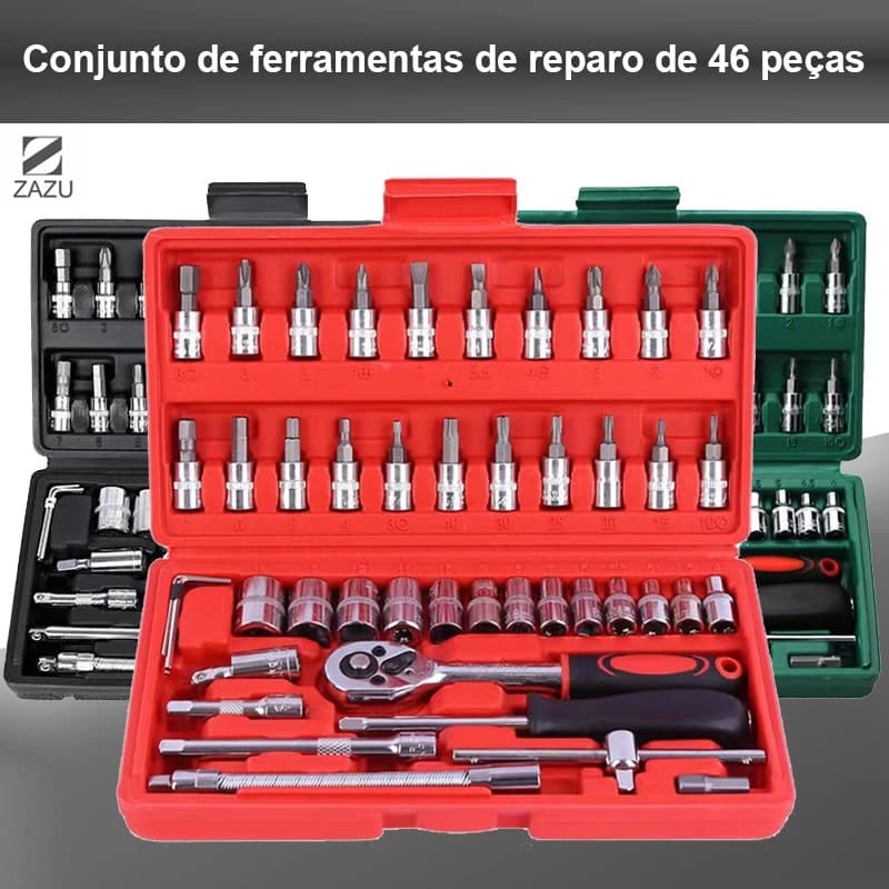 Kit Ferramentas 10 40 46 Peças Aço Cromo Vanádio Chave Soquete Maleta Estojo Para Carro Moto e Casa