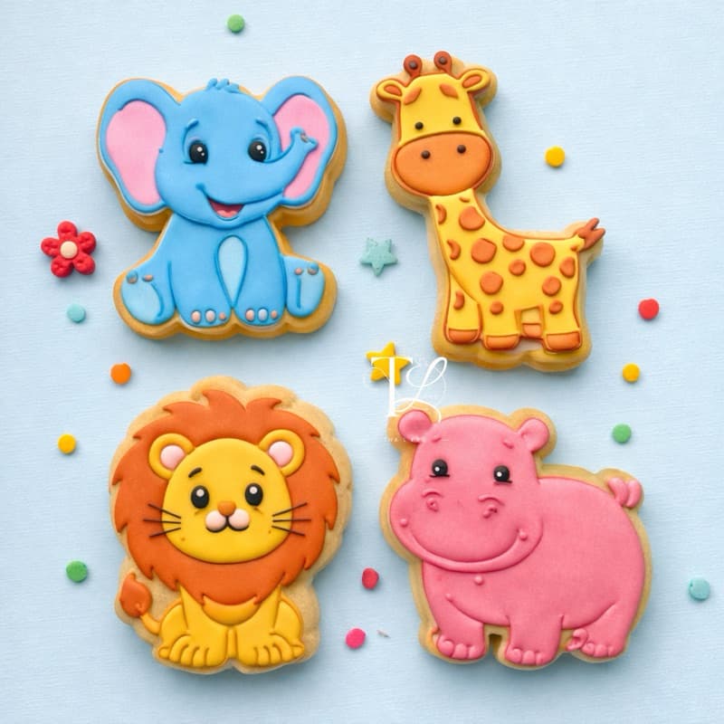 Kit Cortador e Marcador de Biscoito de Zoológico de 8cm, 4 peças Artigo de Confeitaria, Ideais para festas e Lembranças!