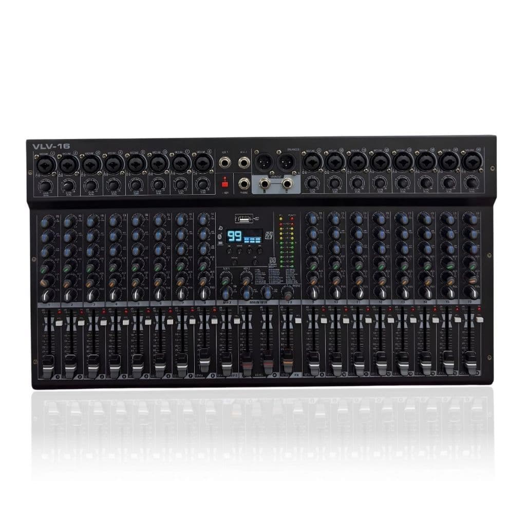 Mesa De Som 16 Canais Voik VLV-16 Metal USB Bluetooth 99 Efeitos Interface de Áudio 48v Phantom Power Botão PFL Bivolt