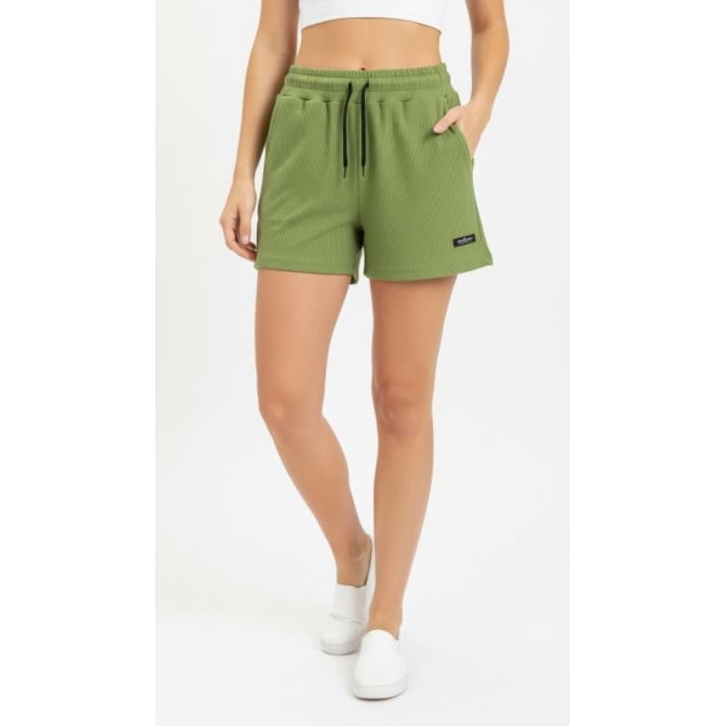 Short Moletinho Feminino Cintura Alta com Bolso e Cordão Ajustável