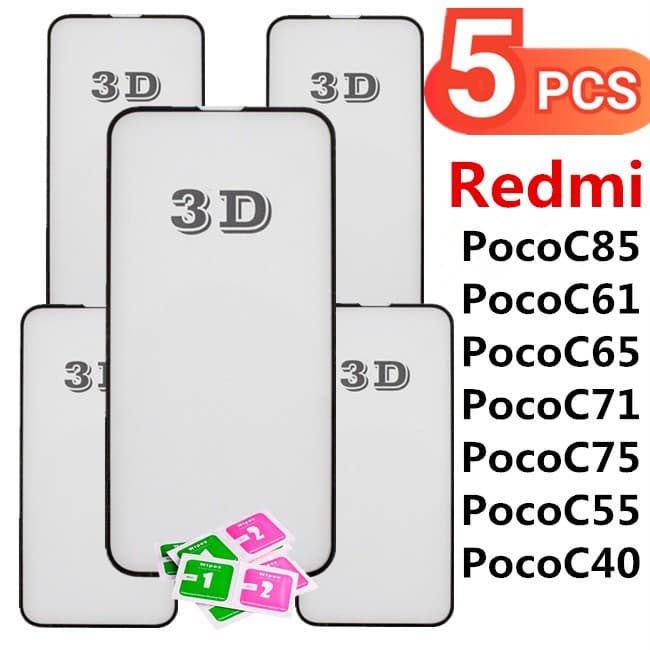Kit 5Pcs Película De Vidro Temperado 3D Para Xiaomi Redmi Poco C85 C61 C65 C71 C75 C55 C40