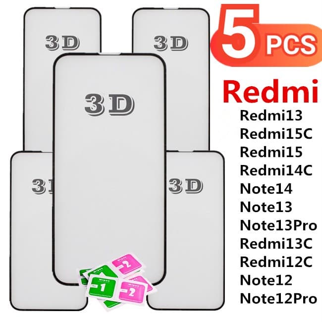 Kit 5 Pelicula Vidro 3d Redmi 13X/Redmi 13/15C/Redmi 15/14C/Note 14/ Note13/Note 13 Pro/13C/12C/Note12/Note 12 Pro/Not