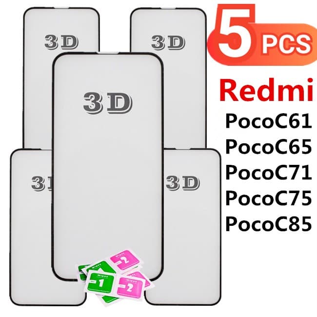 Kit 5 Película De Vidro Temperado 3D/9D Tela Para Xiaomi Redmi Poco C61 C65 C71 C75 C85