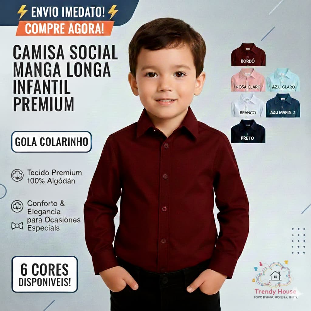 Camisa Infantil Manga Longa Roupa Social para Menino - ENVIO IMEDIATO !!!