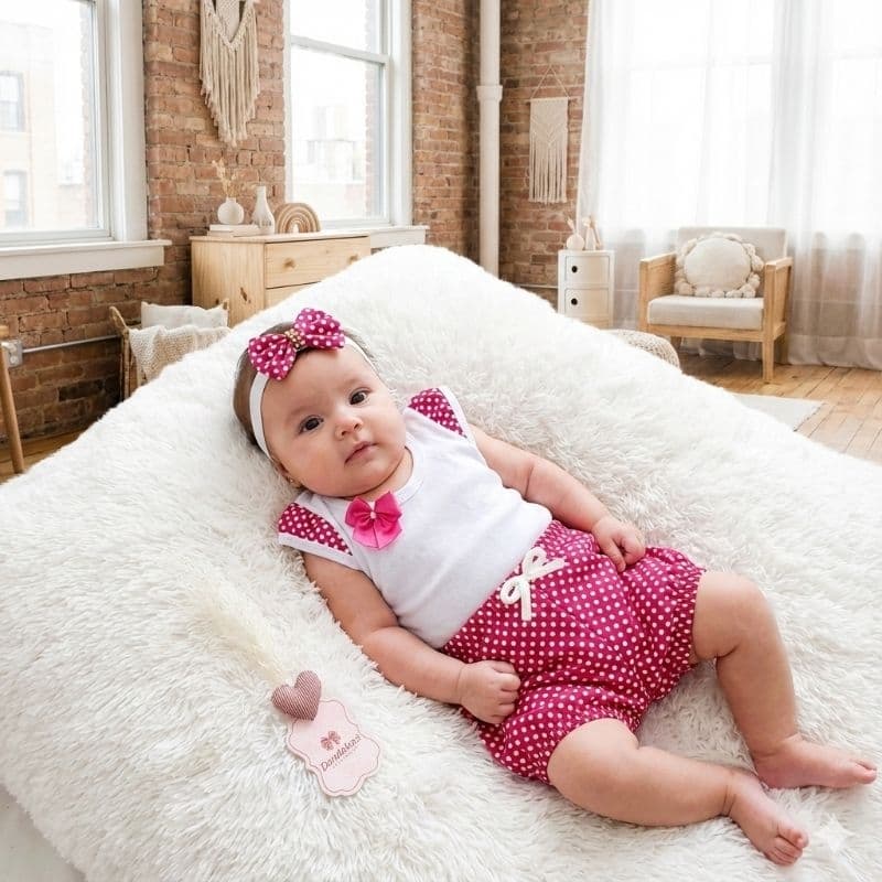 Conjunto Bebe de Blusa Short e Tiara Kit com 3 peças Fofinha 100% Algodão Roupa de Bebe Menina até 3 Meses