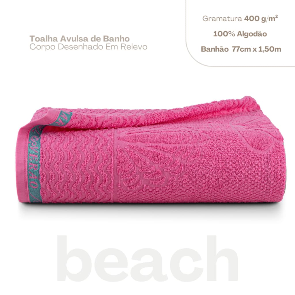 Toalha de Piscina Praia Beach Cores Vibrantes 100% Algodão Cor Rosa