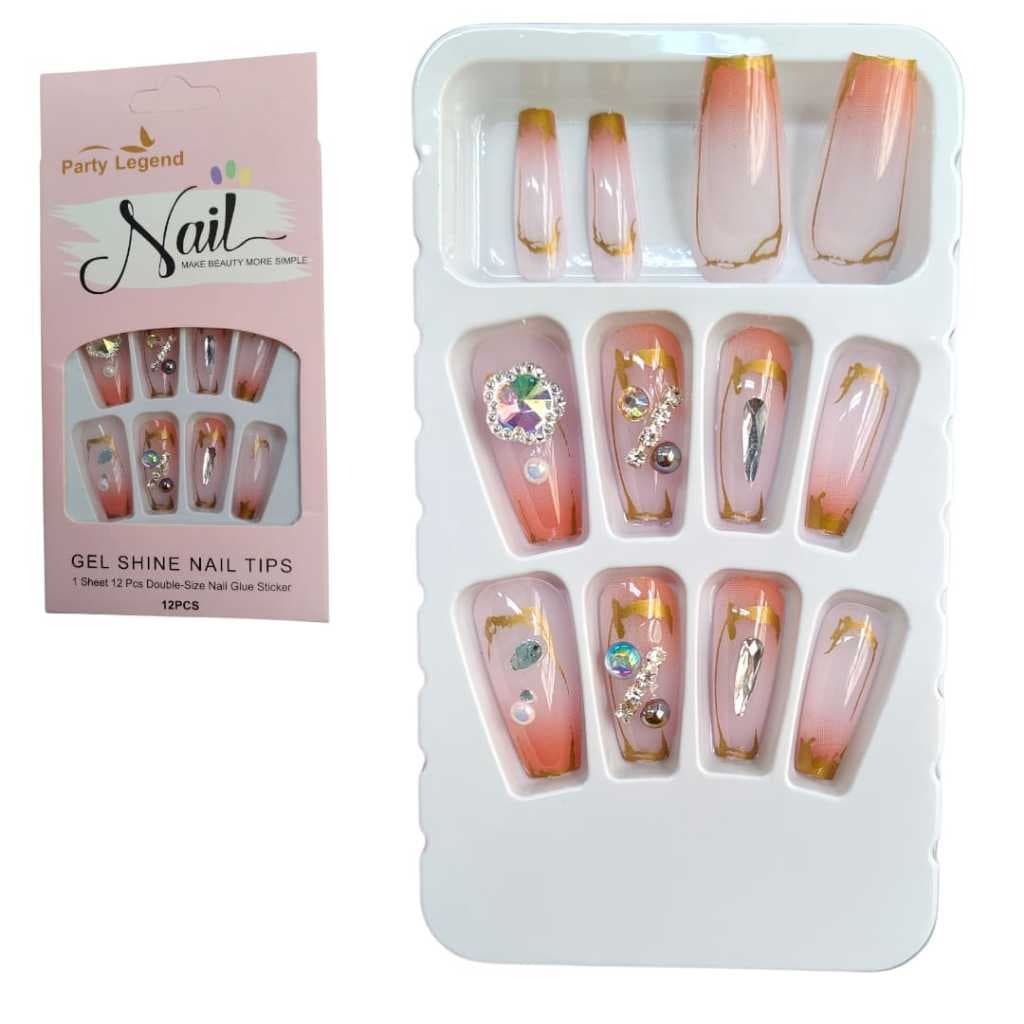 Unhas Postiças Decoradas Amendoadas + adesivos de aplicar Unhas Modelo bailarina estilo francesinha com strass
