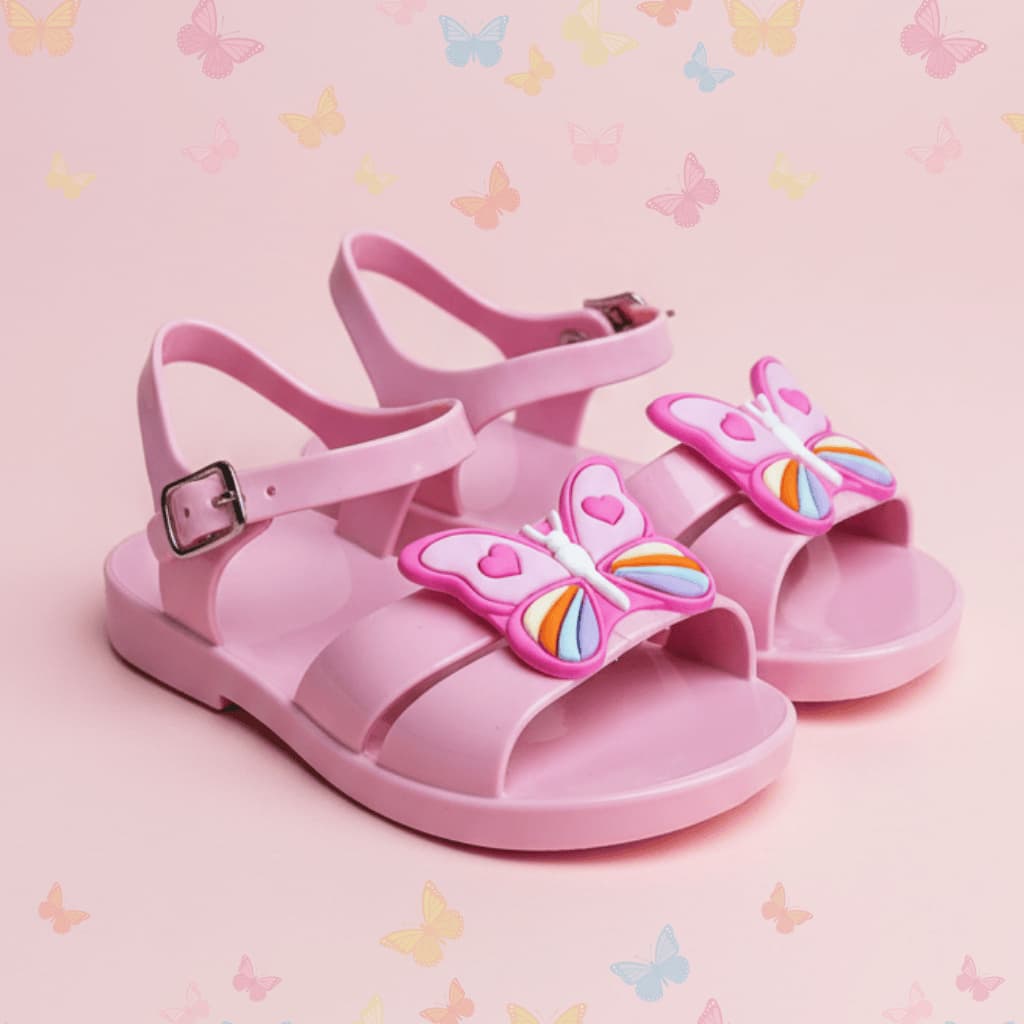 Sandália Infantil Menina Borboleta Colorida Confortável Antiderrapante Rasteirinha Leve Flexível