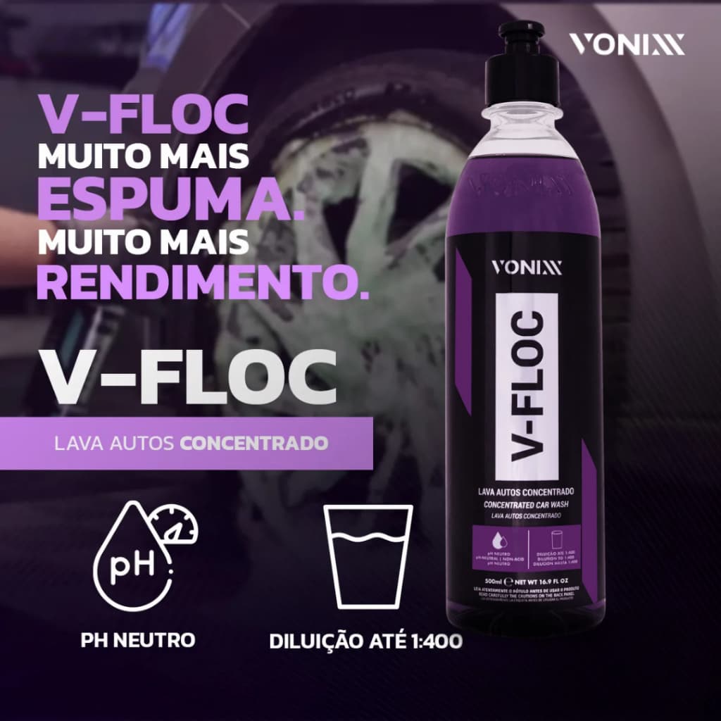 V-Floc Shampoo Automotivo Neutro Detergente para Lavar Carros e Motos 500ml Vonixx