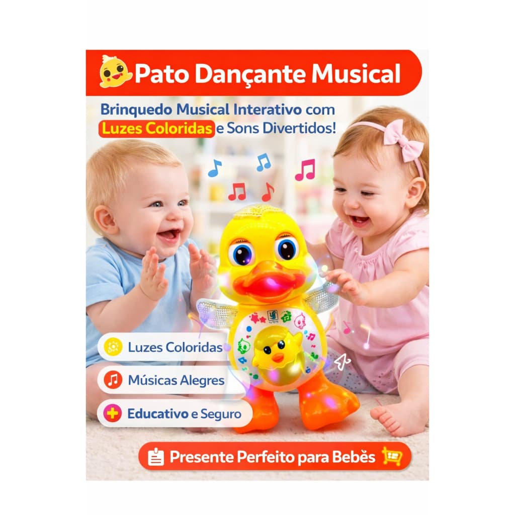 Brinquedo Patinho Dançante Com Luzes Pato Dançarino Musica Divertido Criança Infantil Colorido