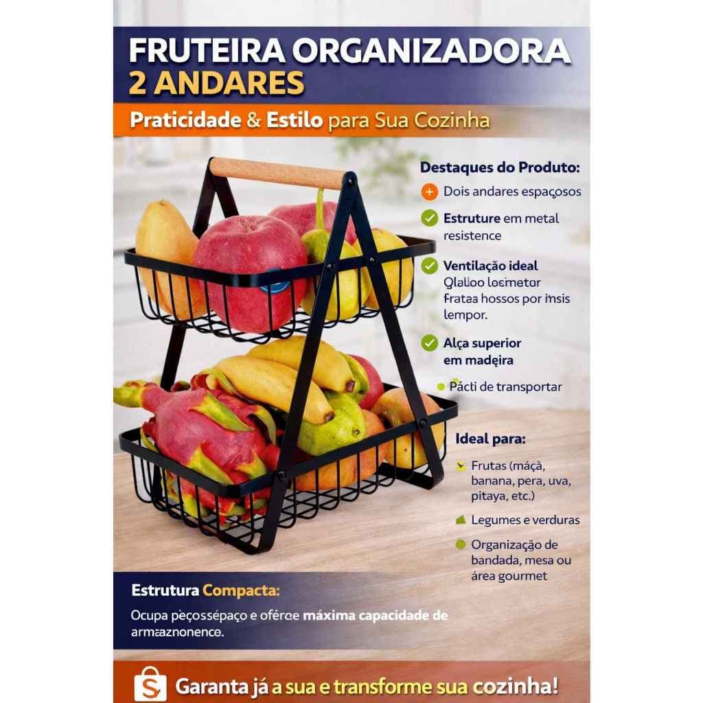 Cesto Fruteira de Mesa Aramado até 3/2 Andares em Metal Organizador Multiuso Frutas Legumes