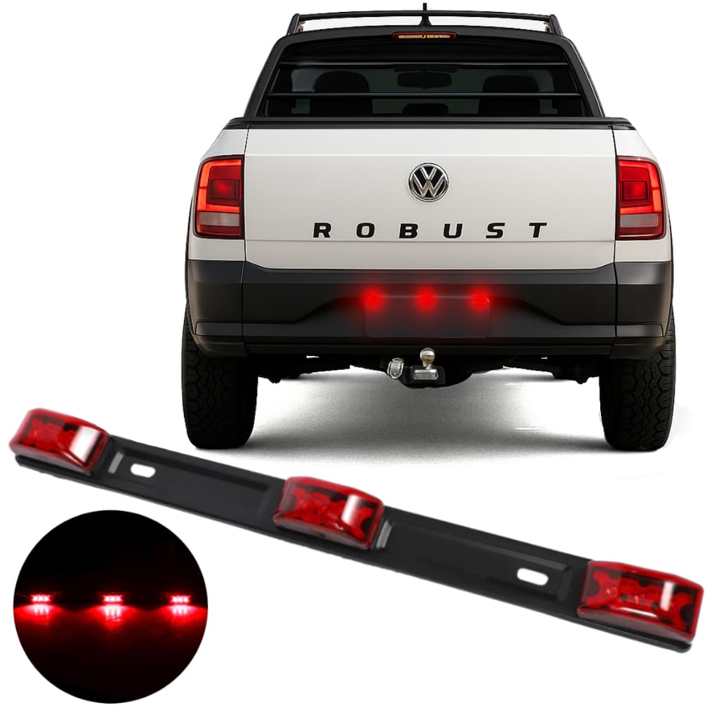 Led 3 Marias Enfeite Camionete Luz Vermelha Placa Traseira 3 Pontos Strada Saveiro S10 Hilux Ranger Amarok F250 Fiat Uno