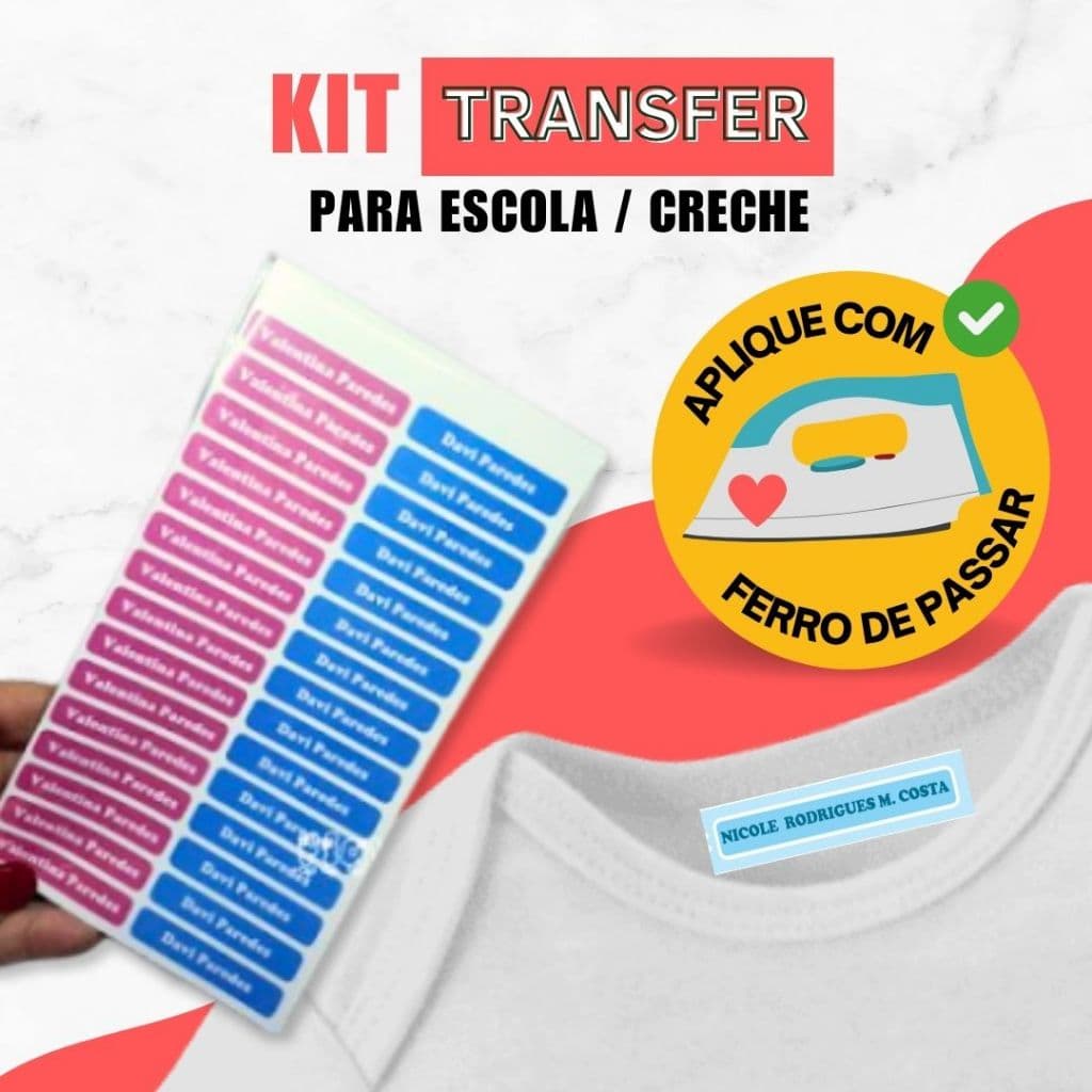 Transfer para Uniforme Escolar Personalizado | Kit 20 Unidades | Aplique com Ferro de Passar