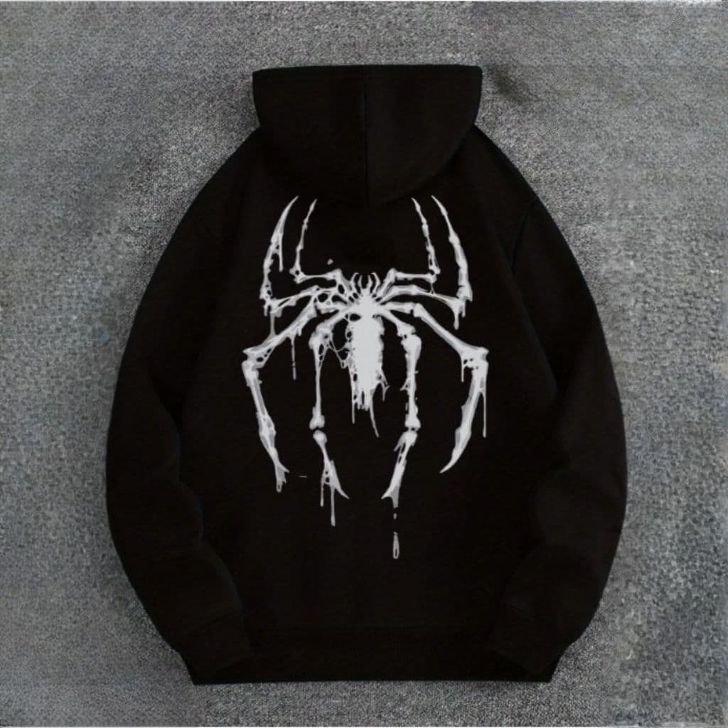 Moletom Zíper Confortável Gótico Spider Casual De Algodão Peluciado Y2k