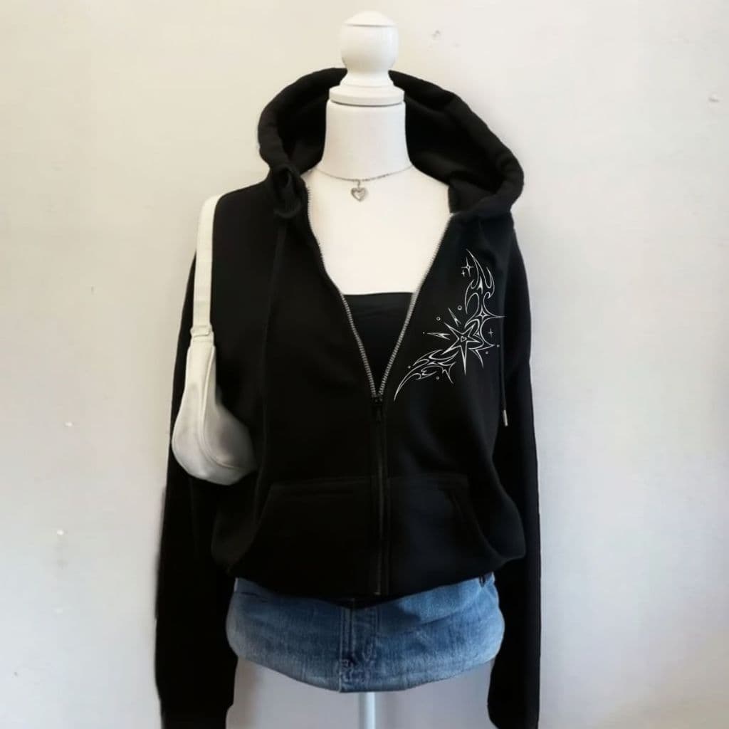 Moletom Zíper Casual Estampa Y2k Vintage Feminino Peluciado