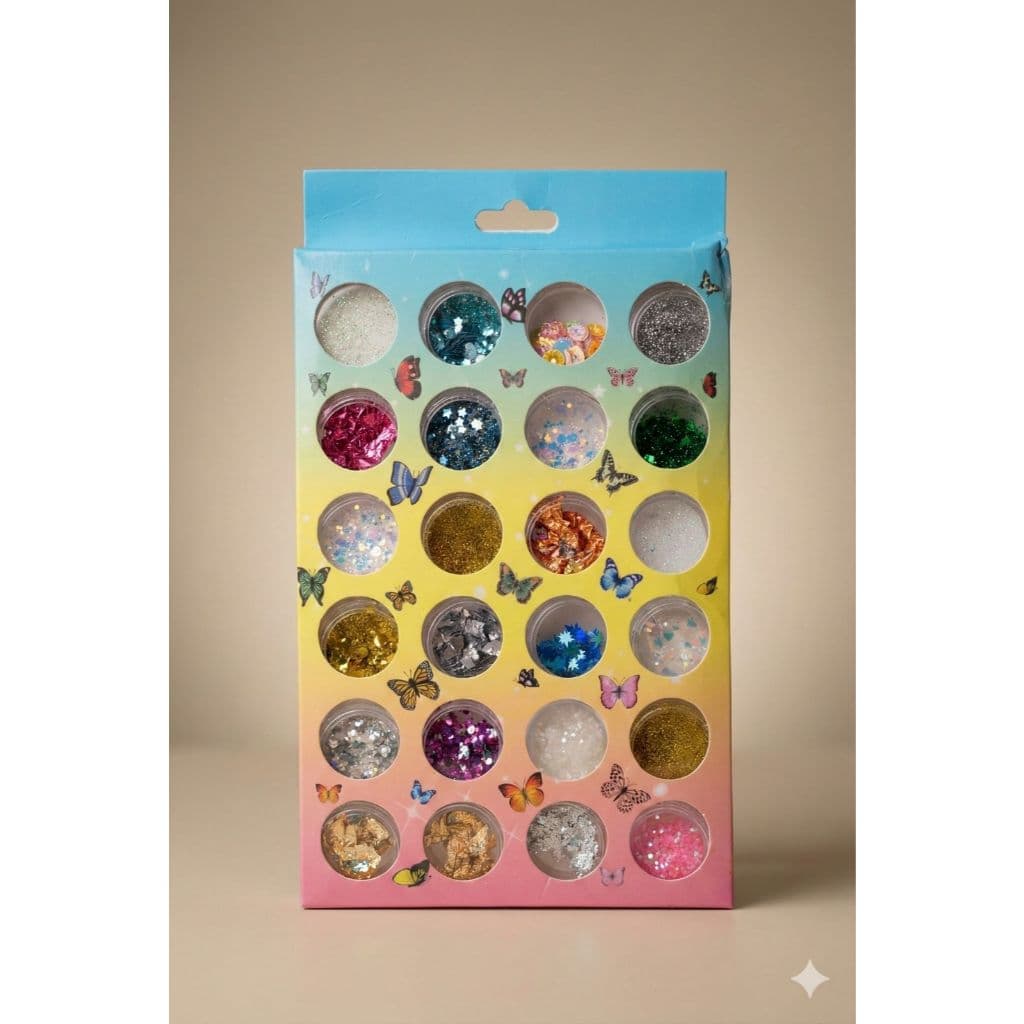 Cartela de Glitter 24 Cores | Glitter para Maquiagem, Unhas e Artesanato | Brilho Intenso Multicolorido