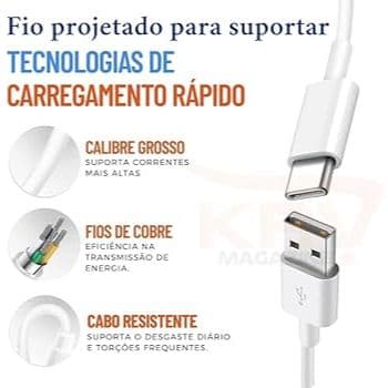 Promoção! Cabo Carregador 5.8A Tipo C 1 Metro Carregamento Rápido