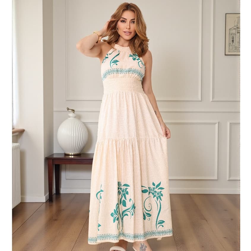 Vestido Longo Estampada Nova Moda Feminina Lançamento COD 118