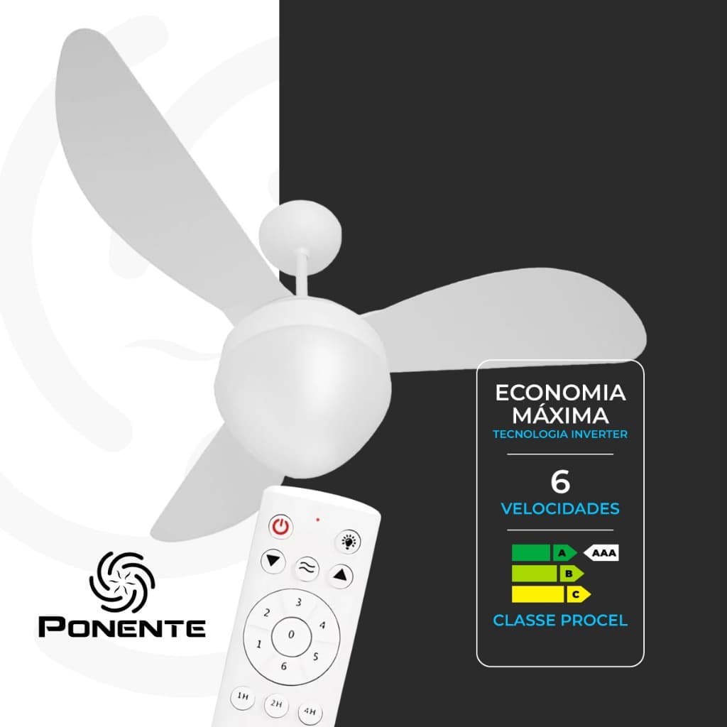 Ventilador Ponente Gale Inverter Bivolt 3 Pás e Iluminação Dupla c/ controle