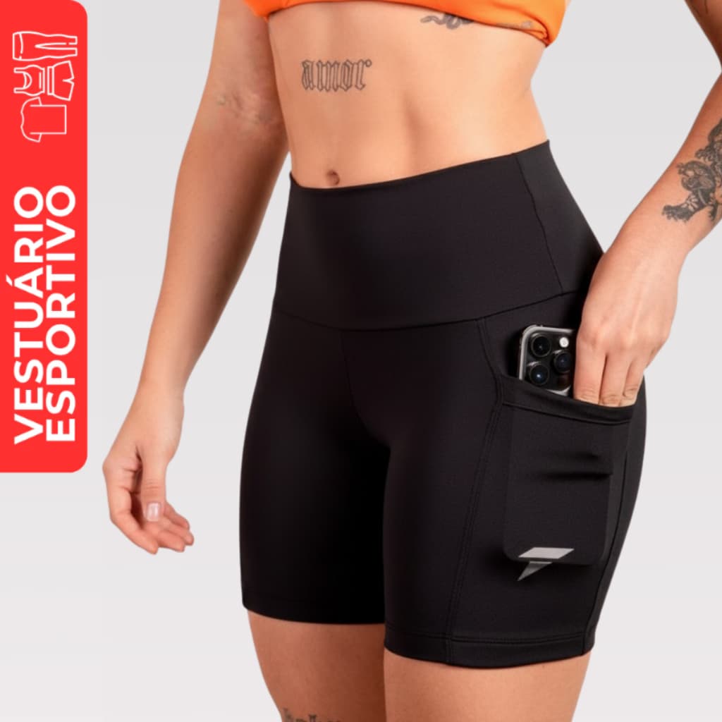 Short Academia Feminino Fitness com Bolso de Compressão Bermuda Feminino Corrida
