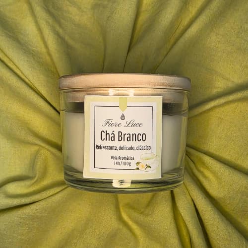 Vela Aromatica 100g • Chá Branco • Tampa Madeira • Ideal para Presente | Envio Imediato