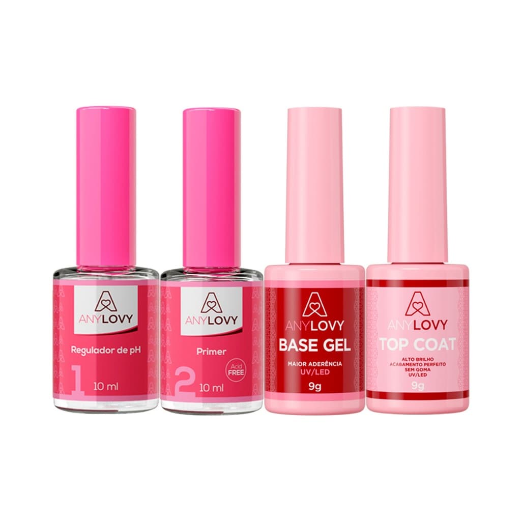 Kit Preparadores Any Lovy (Primer Sem Ácido Top Coat Gel Capa Base Regulador De Ph )