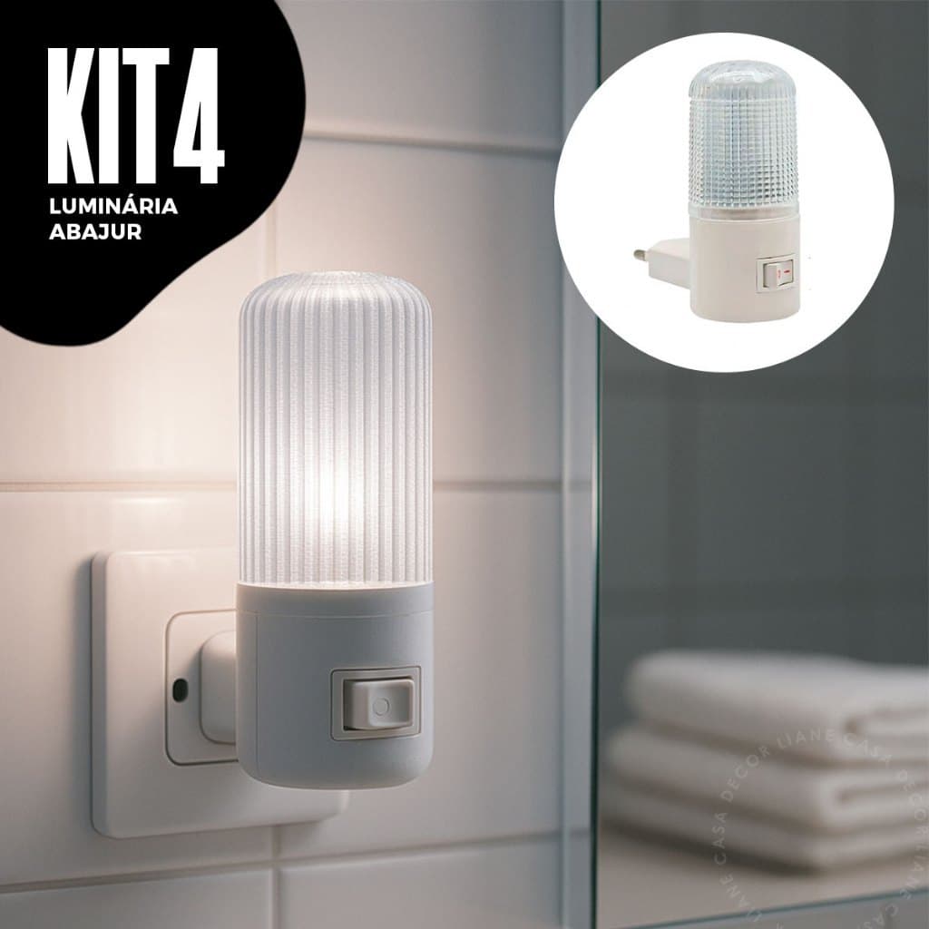 Kit 4 Luminária Abajur Led Noturna Luz Suave Tomada Bivolt