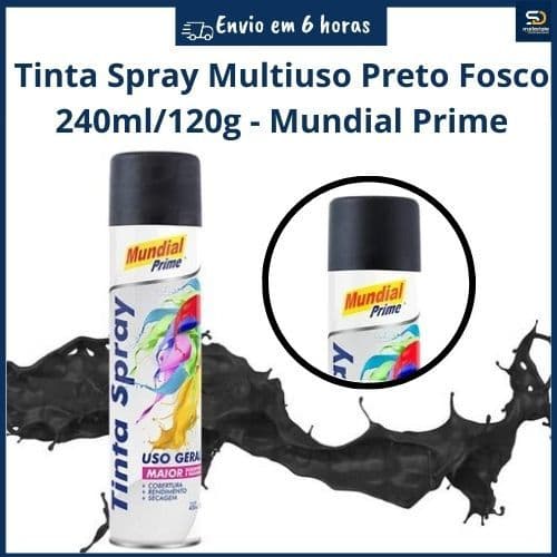 Tinta Spray Multiuso 400ml/120g Mundial Prime - Preto Fosco
