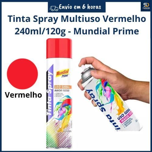 Tinta Spray Uso Geral Vermelho 400ml/240g - Mundial Prime