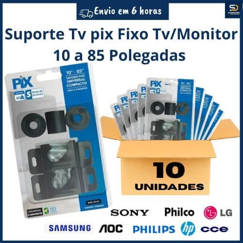 10 Suporte Tv Pix Universal Fixo Parede Painel 10a85 P 80kg