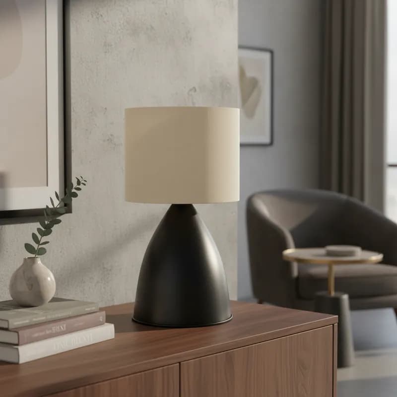luminária de Mesa Bojudo Preto alumínio Com Cúpula Algodão casa canto de sala quarto cabeceira cama escritório leitura