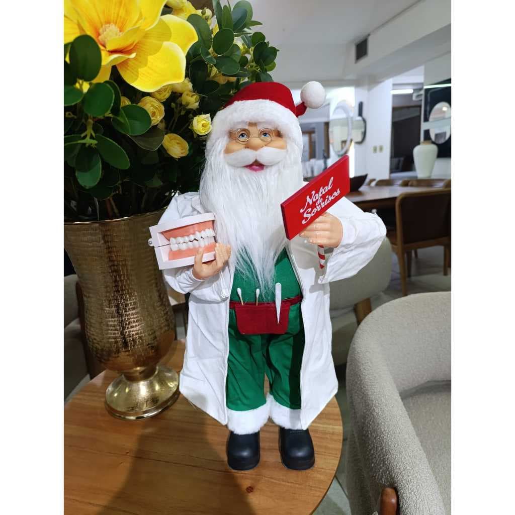 Boneco Papai Noel Dentista c/ Dentadura Natal 60cm Florarte Decoração de Natal Casa Enfeite Luxo