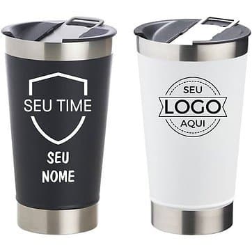Copo Térmico de Aço Inox Personalizado com Tampa e Abridor 473ml Times Qualquer logos